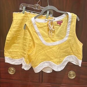 STAUD Yellow and White Crop Top